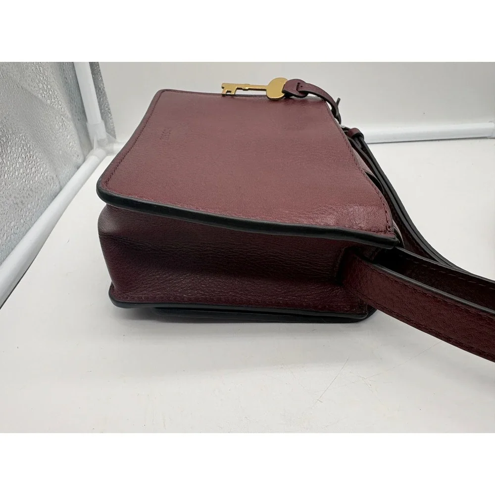 Fossil Wiley Top Handle Crossbody Saddle Bag Burgundy Wine Claret Leather Brass